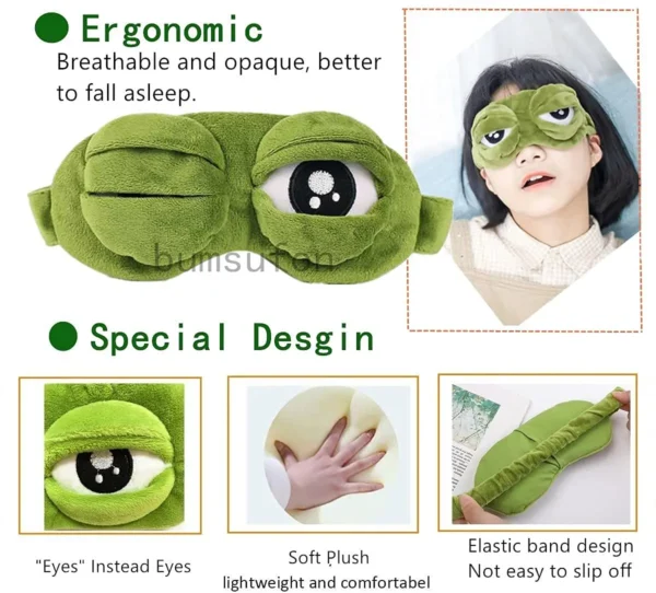 3D Sad Frog Sleep Mask Natural Sleeping Eyeshade Cover Shade Eye Patch For Travel Office Room Relieve Stress Anxiety Gift - Image 2