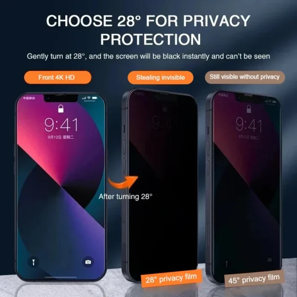 1-2Pcs Full Cover Privacy Screen Protector For IPhone 16 15 13 11 14Pro Max Anti-spy Tempered Glass For iPhone X XS Max XR Glass - Image 2