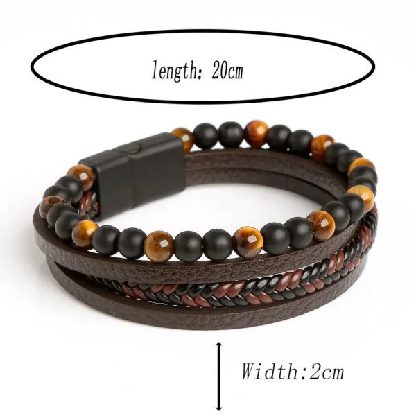 Men Leather Bracelet Classic Fashion Tiger Eye Beaded Multi Layer Leather Bracelet For Men Jewelry Gift - Image 6