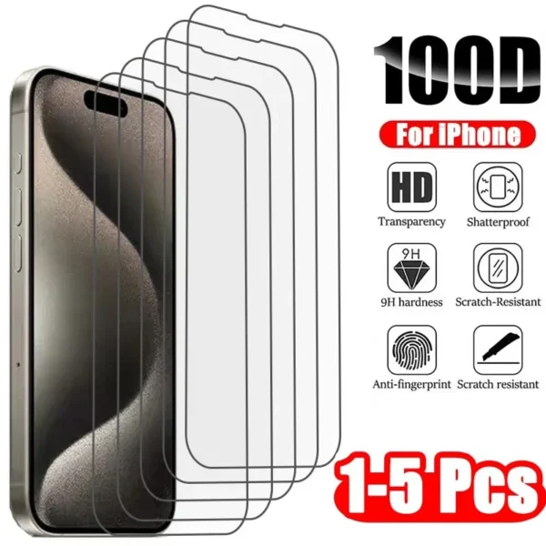 1-5Pcs Tempered Glass for IPhone 16 15 14 13 12 11 Pro Max Screen Protector for IPhone 7 8 SE X XS XR Protective Glass Film