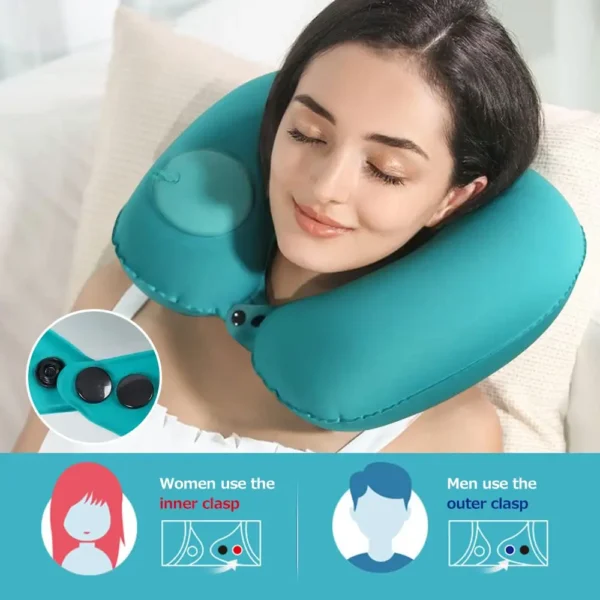 Flocking Inflatable Portable Neck Pillow That Can Be Stored And Self Filled Suitable For Outdoor Travel Business Trips camping - Image 3