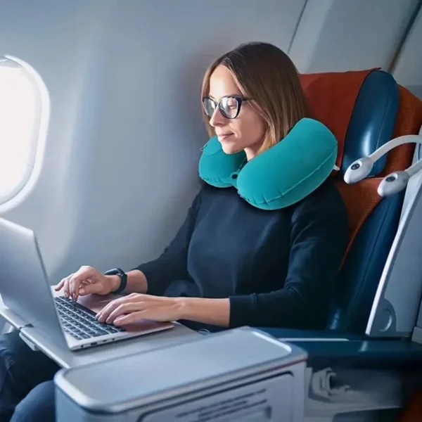 Flocking Inflatable Portable Neck Pillow That Can Be Stored And Self Filled Suitable For Outdoor Travel Business Trips camping - Image 2